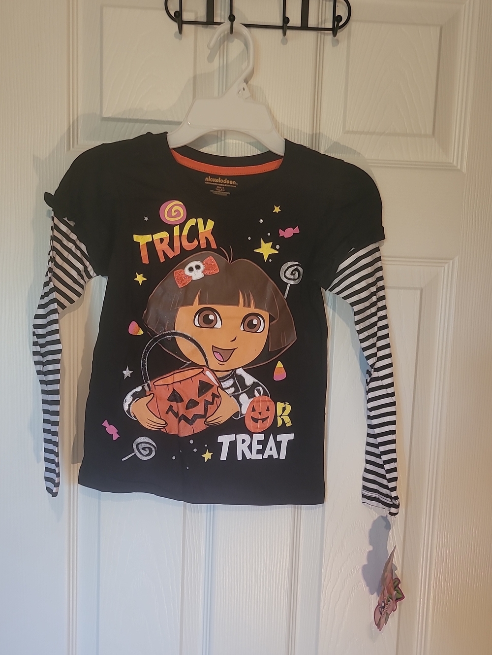 Nickelodeon Black Dora Trick or Treat Long-Sleeve Top with Striped Sleeves